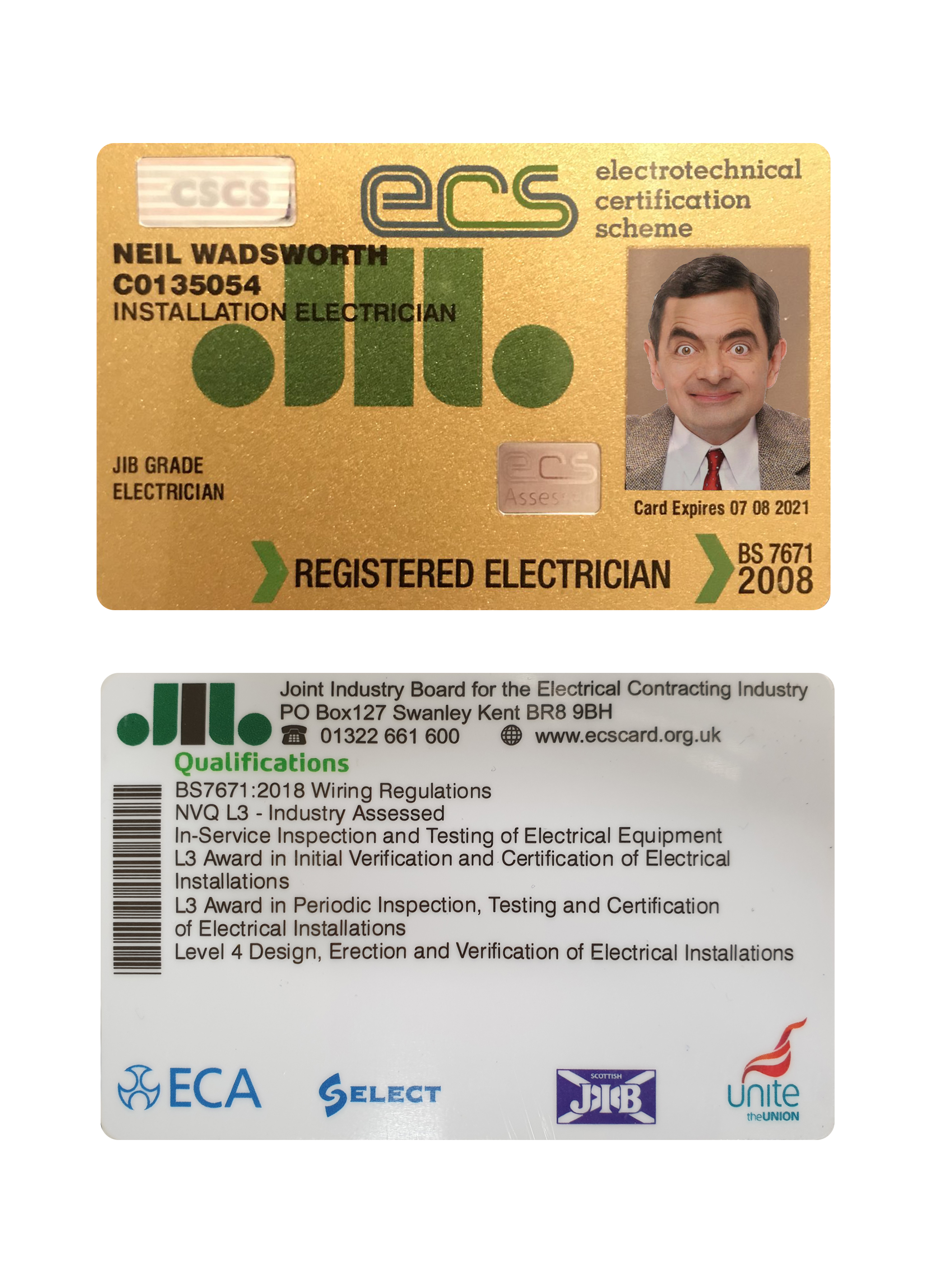 United Kingdom electrotechnical certification scheme (ECS) card